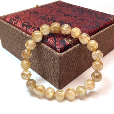 Vòng tay phong thủy đá Thạch Anh Tóc Vàng 8 ly - đá thiên nhiên 100% bao kiểm định 