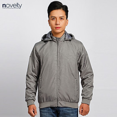 Áo jacket nam in chìm nón rời Novelty xám nhạt 2203192