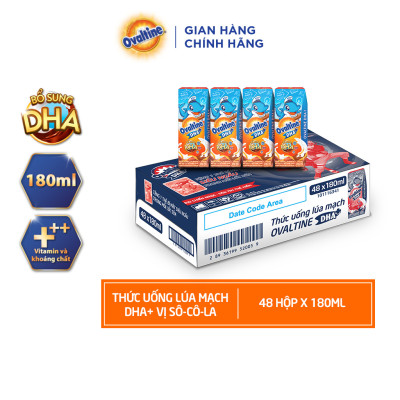 Thùng 48 hộp thức uống lúa mạch hương vị socola Ovaltine DHA+ 180ml