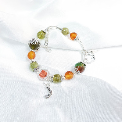 Vòng tay mệnh mộc, hỏa đá ganet xanh, đá mã nảo mix đá pha lê+ charm mây, trắng LAT.97