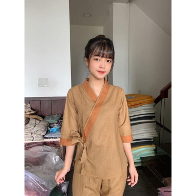 ĐỒ LAM ĐI CHÙA PHÁP PHỤC PHẬT GIÁO # xéo nhạt nơ viền to