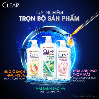 Dầu gội đầu Clear Mát Lạnh Bạc Hà sạch gàu ngứa và vi khuẩn suốt 48 Giờ 880g