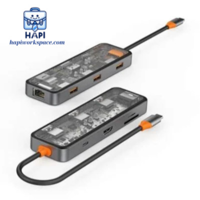 HUB mở rộng hàng chính hãng WIWU Cyber Type C 8-in-1 Wi-CB008: Thiết kế trong suốt, đầy đủ cổng kết nối cho mọi tác vụ