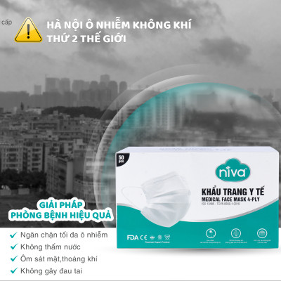 Combo 05 Khẩu Trang Y Tế 4 Lớp Niva Hộp 50 Cái Kháng Khuẩn, Ngăn Khói Bụi, Vi Khuẩn Hàng Chính Hãng Cao Cấp