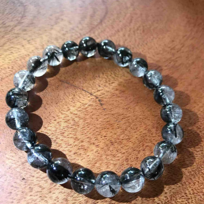 VÒNG TÓC ĐEN TRẮNG 9LY ĐÁ TỰ NHIÊN BÓNG ĐẸP 1 CHIẾC NỮ MỆNH THUỶ MỘC