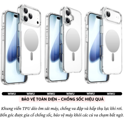 Ốp lưng trong suốt gương MirrorMag hỗ trợ selfie sạc từ tính nam châm magnetic không dây cho iPhone 17 Pro Max / 17 Air hiệu WIWU Mirror Viền TPU lưng PC chống ố, đệm khí chống sốc, viền bảo vệ camera - Hàng nhập khẩu