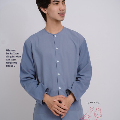 Bộ áo bà ba nam vải kate (Màu xám)- Có bộ bà ba Bigsize- may sỉ bà ba toàn quốc - May bộ bà ba theo yêu cầu