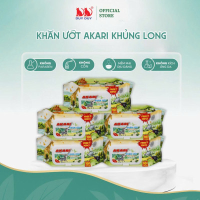 Combo 10 gói  Khăn ướt Akari khủng long vải không dệt rayon cao cấp 130 miếng (13.5x20cm) không paraben dành cho bé