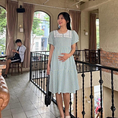 Đầm bầu karo cổ thuỷ thủ phom babydol trẻ trung, đáng yêu