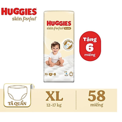 [Gift] Tã quần Huggies Skin Perfect XL Super Jumbo 52+6 miếng với 2 vùng thấm giảm kích ứng da - Mẫu ngẫu nhiên