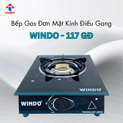Bếp Gas Đơn Mặt Kính WINDO - 117 Điếu Gang Đơn | Bếp Gas Đơn Tiết Kiệm Gas- Hàng Chính Hãng