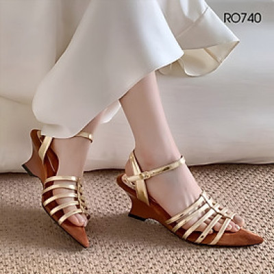 Sandal nữ đế xuồng, quai ngang, mũi nhọn ROSATA RO740 - 5p - Vàng đồng - BKSTORE