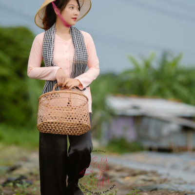 Bộ bà ba lụa hồng cam quần phi đen - Có bộ bà ba Bigsize- may sỉ bà ba toàn quốc - May bộ bà ba theo yêu cầu