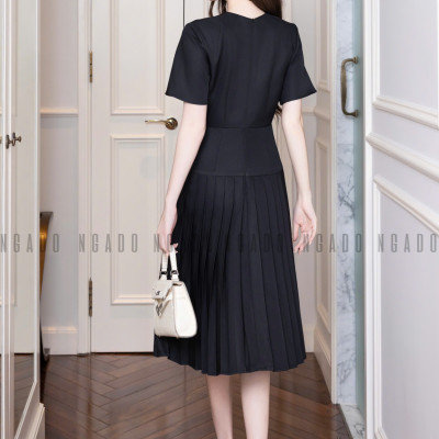 Đầm đen cổ vuông xếp ly NGADO , đầm dài , đầm kiểu Nữ , đầm dự tiệc , công sở