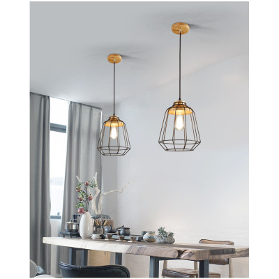 Đèn thả trang trí đuôi gỗ lồng sắt RETRO