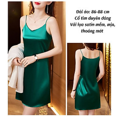 Váy 2 dây váy ngủ lụa cổ tim chất lụa satin mềm, mịn thoáng mát VN0003