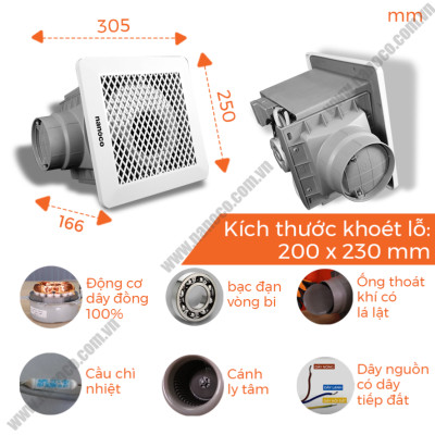 QUẠT THÔNG GIÓ ÂM TRẦN LỒNG SÓC NFV2021 NANOCO - HÀNG CHÍNH HÃNG