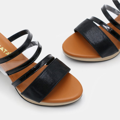 Giày sandal nữ cao gót đế vuông 7 phân hàng hiệu rosata hai màu đen đồng ro518