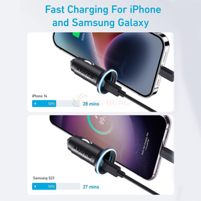 Cốc sạc xe hơi Anker Dual-Port High Speed 1USB 1Type-C 52.5W A2735 - Hàng chính hãng
