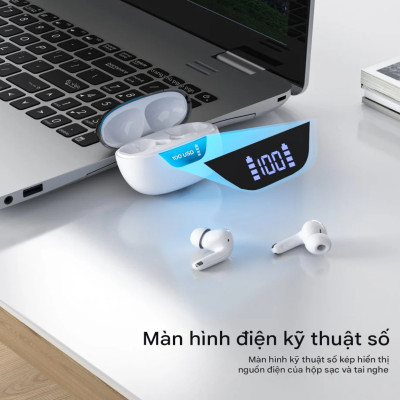 Tai nghe Bluetooth chống ồn kép ENC+ANC Choetech BH-T60 có màn hình LED hiển thị pin - Hàng chính hãng