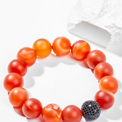 Vòng Tay Phong Thủy Nam Đá Mã Não Đỏ Nhám Phối Charm Cầu Đính Đá (14mm) Mệnh Hỏa, Thổ Ngọc Quý Gemstones