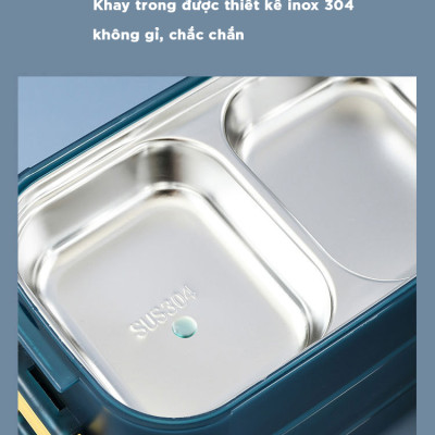 Hộp cơm giữ nhiệt văn phòng YESURE 1200ml Hai Tầng có ngăn Inox Tháo rời dễ dàng cho vào lò Vi Sóng - Hàng chính hãng