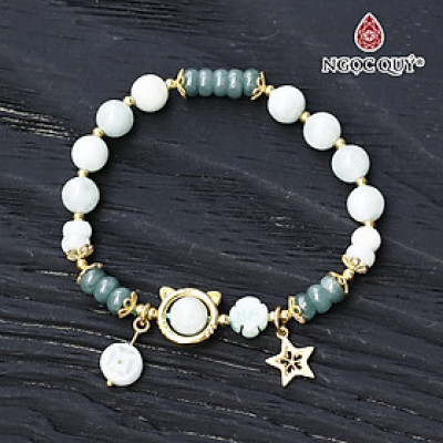 Vòng cẩm thạch phỉ thúy phối lam ngọc charm bạc mạ vàng - Ngọc Quý Gemstones