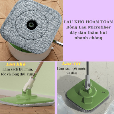 Bộ Chổi Lau Nhà Mini Tách Nước Bẩn Bennix Thailand, Cây Lau Nhà Tự Vắt Thông Minh BN-688SM Kèm Thùng Cao Cấp- Hàng Chính Hãng