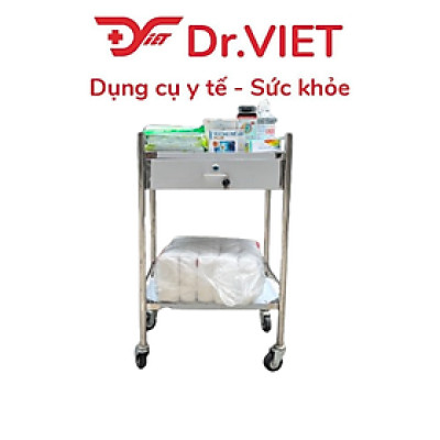 Xe Đẩy Inox 2 Tầng DrViet 35 x 50 (Có Hộc) Thiết kế nhỏ gọn, tối ưu diện tích, phù hợp nhiều không gian 2 tầng chắc chắn, tải trọng tốt, dễ dàng sắp xếp và vận chuyển đồ
