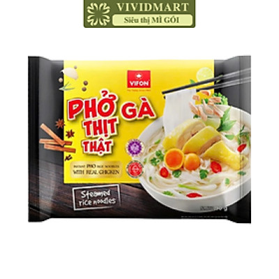 VIFON - Phở Vifon thịt thật hương vị Gà, Vifon Phở gà thịt thật Vifon, Phở thịt thật Vifon ăn liền (90g/gói)