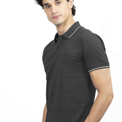 Áo thun Polo melange dệt viền có túi đen NATMMTMCSR210116N