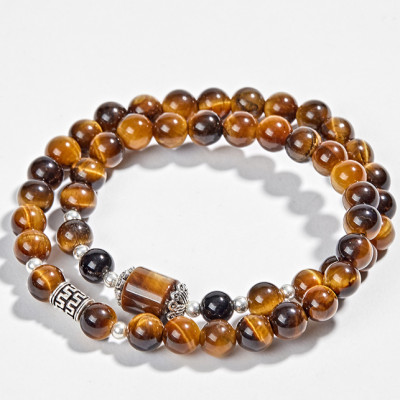 Vòng 2 Line Đá Thạch Anh Mắt Hổ Vàng Nâu Phối Charm Bạc Ngọc Quý Gemstones