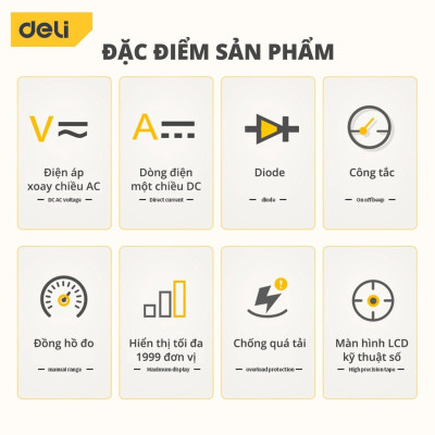 Đồng hồ vạn năng Deli chính hãng - Màn hình LED kỹ thuật số - Phạm vi đo 600V - Hàng chính hãng - DL8490