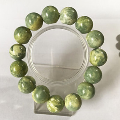 Vòng tay chuỗi hạt ngọc Việt Nam màu xanh đá cẩm thạch ngọc serpentine cho người mệnh Hỏa và mệnh Mộc