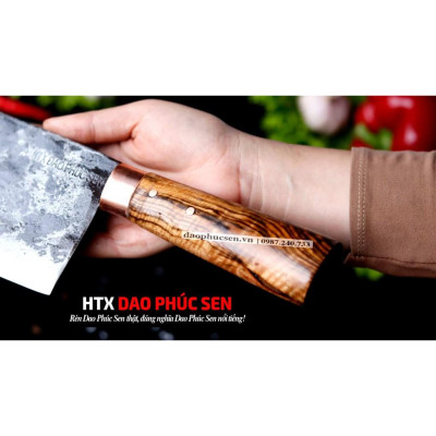 Dao Phúc Sen - dao chặt gà cán cẩm khâu đồng đỏ