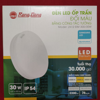 Đèn led ốp trần 30W Rạng Đông, đổi 3 màu ánh sáng, đế nhôm