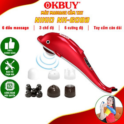 Máy massage cầm tay cá heo 6 đầu Nikio NK-608B - Màu Ngẫu Nhiên, 3 kiểu rung, 3 tốc độ
