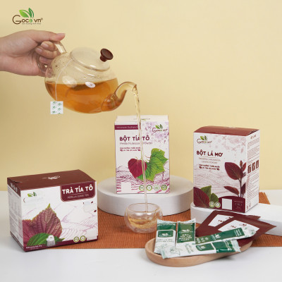 Combo Khớp linh hoạt (1 hộp Trà tía tô túi lọc 40g, 1 hộp Bôt tía tô 72g, 1 hộp Bột lá mơ 60g)