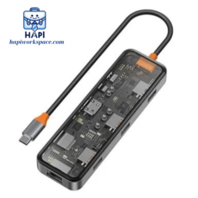 HUB mở rộng hàng chính hãng WIWU Cyber Type C 8-in-1 Wi-CB008: Thiết kế trong suốt, đầy đủ cổng kết nối cho mọi tác vụ
