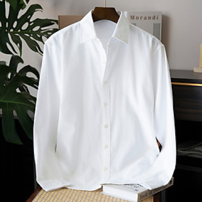 Áo sơ mi nam dài tay trơn cổ bẻ basic vải Linen sợi tự nhiên mềm mát