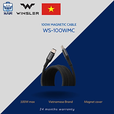 Cáp sạc hàng chính hãng Winsler C to C 100W MC: Tích hợp nam châm cuộn gọn, sạc nhanh laptop, điện thoại