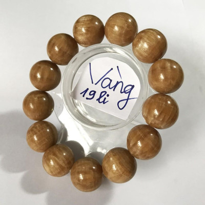 Vòng tay chuỗi hạt đường kính hạt 19 ly ( 1.9 cm) màu vàng nâu cho người mệnh Kim và Thổ