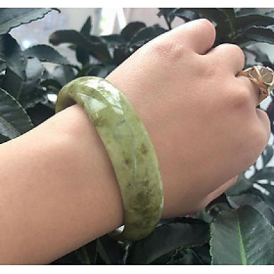 Vòng Tay ngọc Serpentine Xanh Cốm Đậm