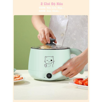 Nồi Điện Đa Năng Chống Dính Mini Tặng Kèm Lồng Hấp Nấu Mỳ, Lẩu, Cơm DM111 Phù Hợp Cho 1-2 Người - Dung Tích 1.8L