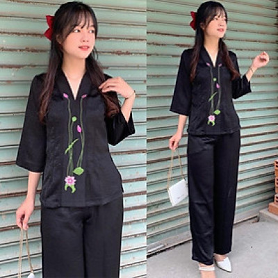 Đồ Lam Đi Chùa # Bà Lai Thêu Lụa Pháp Cao Cấp # Đồ Bộ Nữ -# Quần Áo