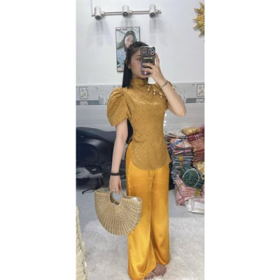 Đồ Lam Đi Chùa Gấm Tay Phồng Dệt 3D in Nổi