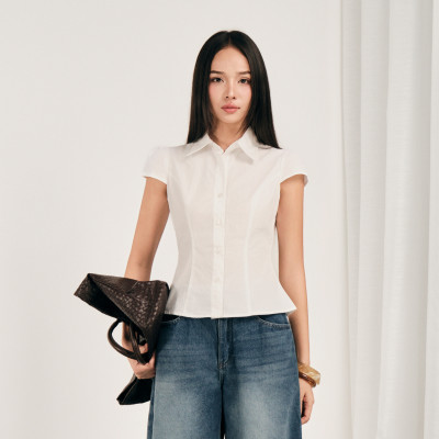 Áo sơ mi trắng ngắn tay cổ bẻ công sở nữ Yuai Miều Est.2013