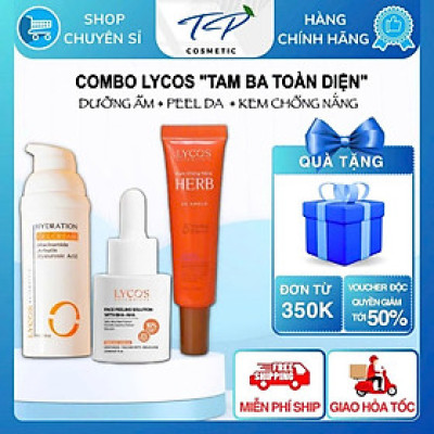 Combo TAM BA TOÀN DIỆN Lycos: Tinh Chất Peel Lycos – Gel Cấp Ẩm Lycos – Kem Chống Nắng LYCOS