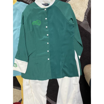 Đồ Lam Đi Chùa Cao Cấp # Phối 2 Màu Thêu Hoa Sen