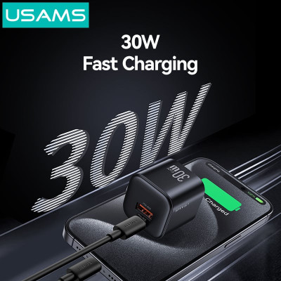 Củ Sạc Nhanh 2 cổng C+A USAMS CC270 30W (GaN Charger) Hàng Chính Hãng